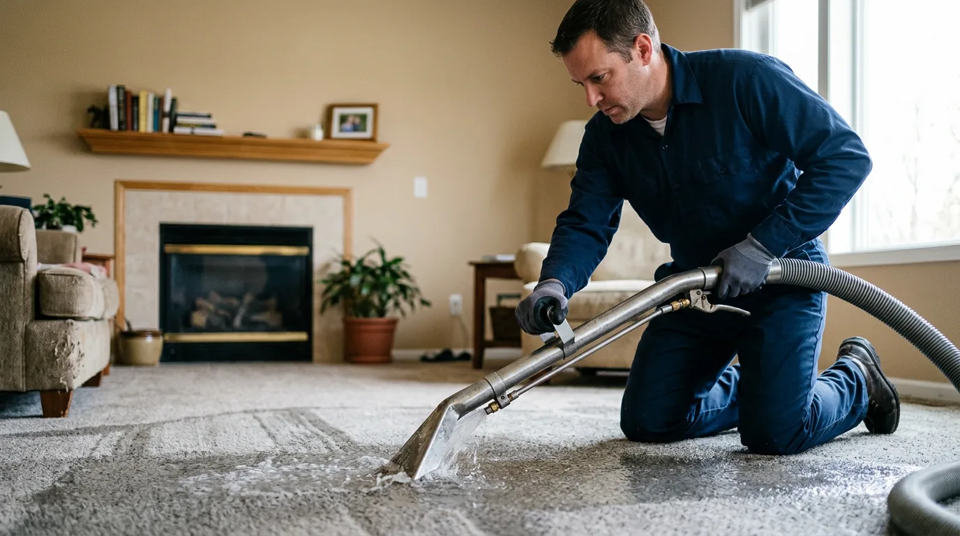 Water damage restoration technician working near Eagle River, AK